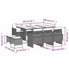 11-tlg. Garten-Essgruppe mit Kissen Hellgrau Poly Rattan