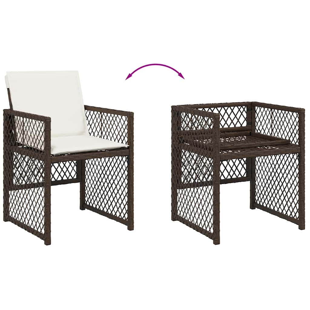 5-tlg. Garten-Essgruppe mit Kissen Braun Poly Rattan