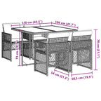 5-tlg. Garten-Essgruppe mit Kissen Grau Poly Rattan