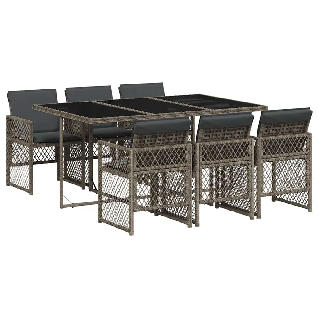 7-tlg. Garten-Essgruppe mit Kissen Grau Poly Rattan