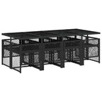 9-tlg. Garten-Essgruppe mit Kissen Schwarz Poly Rattan