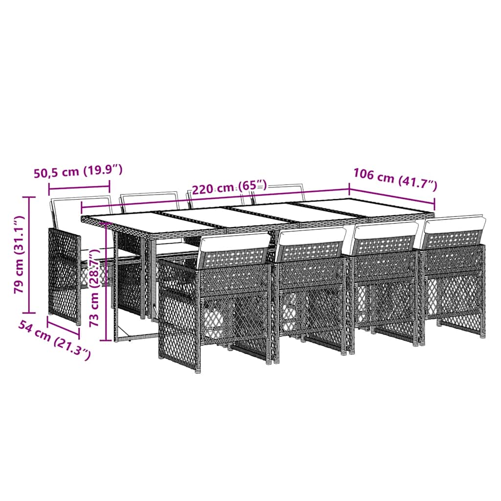 9-tlg. Garten-Essgruppe mit Kissen Schwarz Poly Rattan