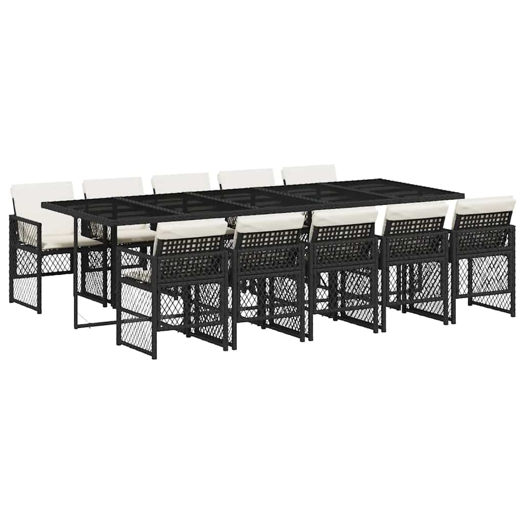 11-tlg. Garten-Essgruppe mit Kissen Schwarz Poly Rattan