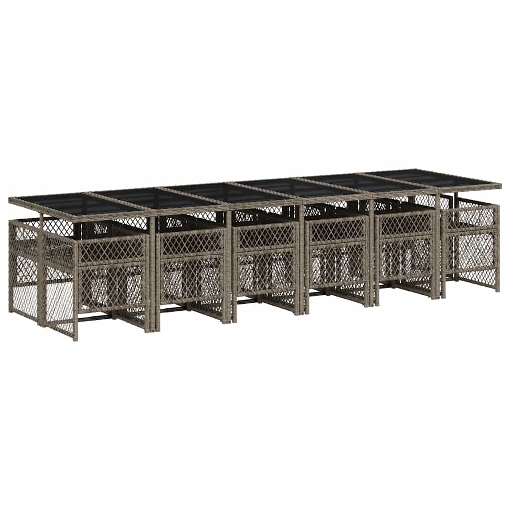 13-tlg. Garten-Essgruppe mit Kissen Grau Poly Rattan