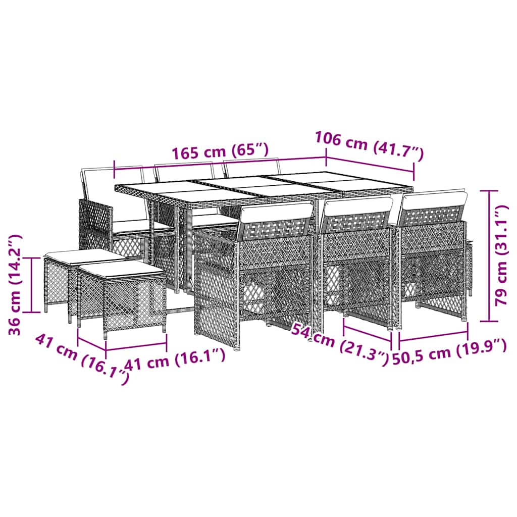11-tlg. Garten-Essgruppe mit Kissen Beige Poly Rattan
