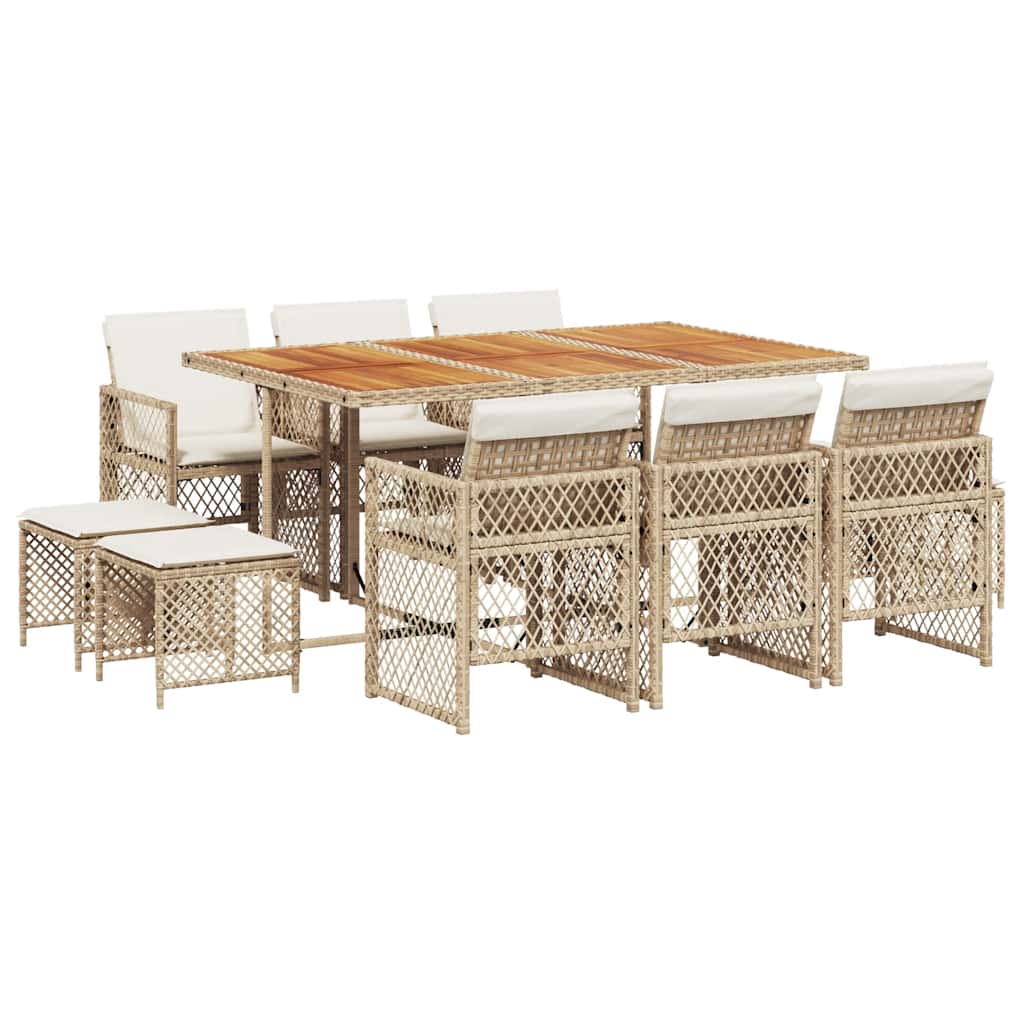 11-tlg. Garten-Essgruppe mit Kissen Beige Poly Rattan