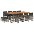 13-tlg. Garten-Essgruppe mit Kissen Grau Poly Rattan