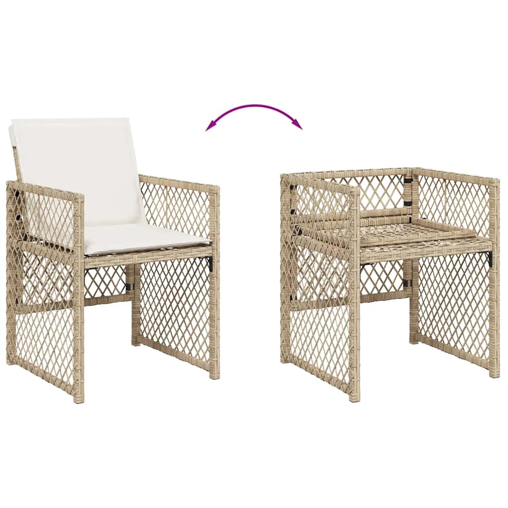 15-tlg. Garten-Essgruppe mit Kissen Beige Poly Rattan