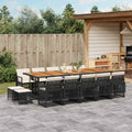 15-tlg. Garten-Essgruppe mit Kissen Schwarz Poly Rattan