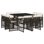 9-tlg. Garten-Essgruppe mit Kissen Braun Poly Rattan