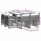 9-tlg. Garten-Essgruppe mit Kissen Grau Poly Rattan