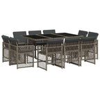 11-tlg. Garten-Essgruppe mit Kissen Grau Poly Rattan