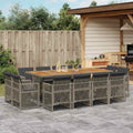 13-tlg. Garten-Essgruppe mit Kissen Grau Poly Rattan