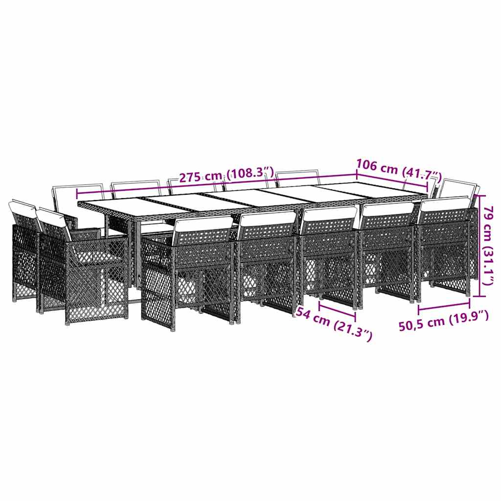 15-tlg. Garten-Essgruppe mit Kissen Schwarz Poly Rattan
