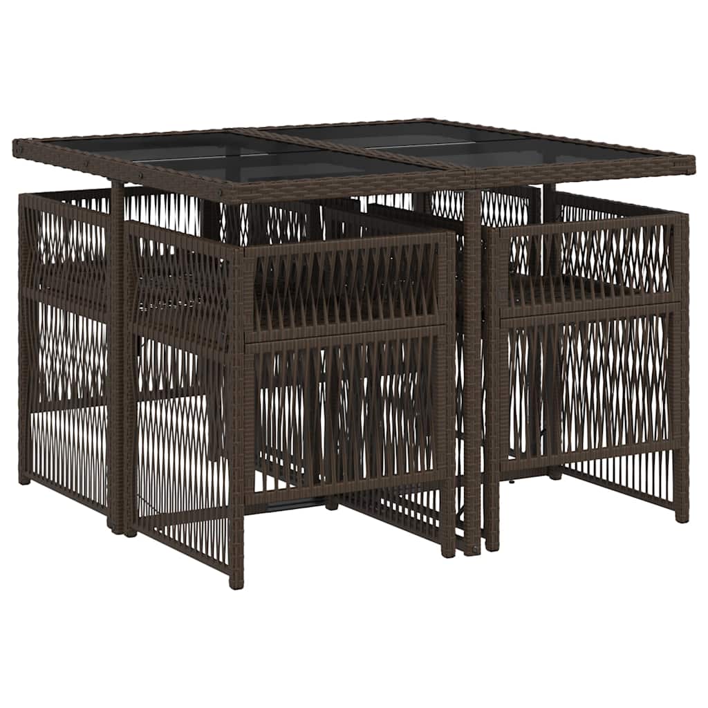 5-tlg. Garten-Essgruppe mit Kissen Braun Poly Rattan