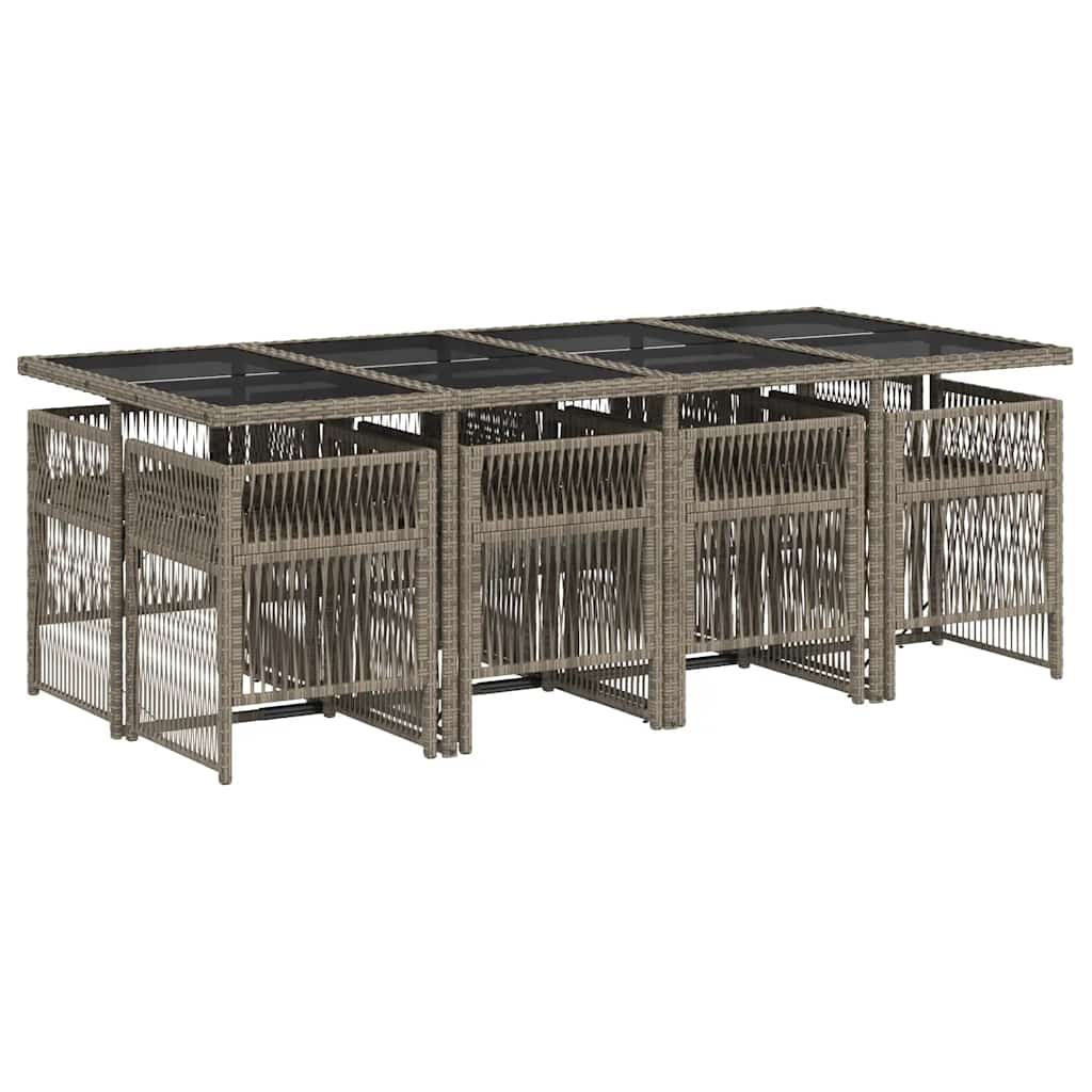 9-tlg. Garten-Essgruppe mit Kissen Grau Poly Rattan