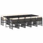 11-tlg. Garten-Essgruppe mit Kissen Schwarz Poly Rattan