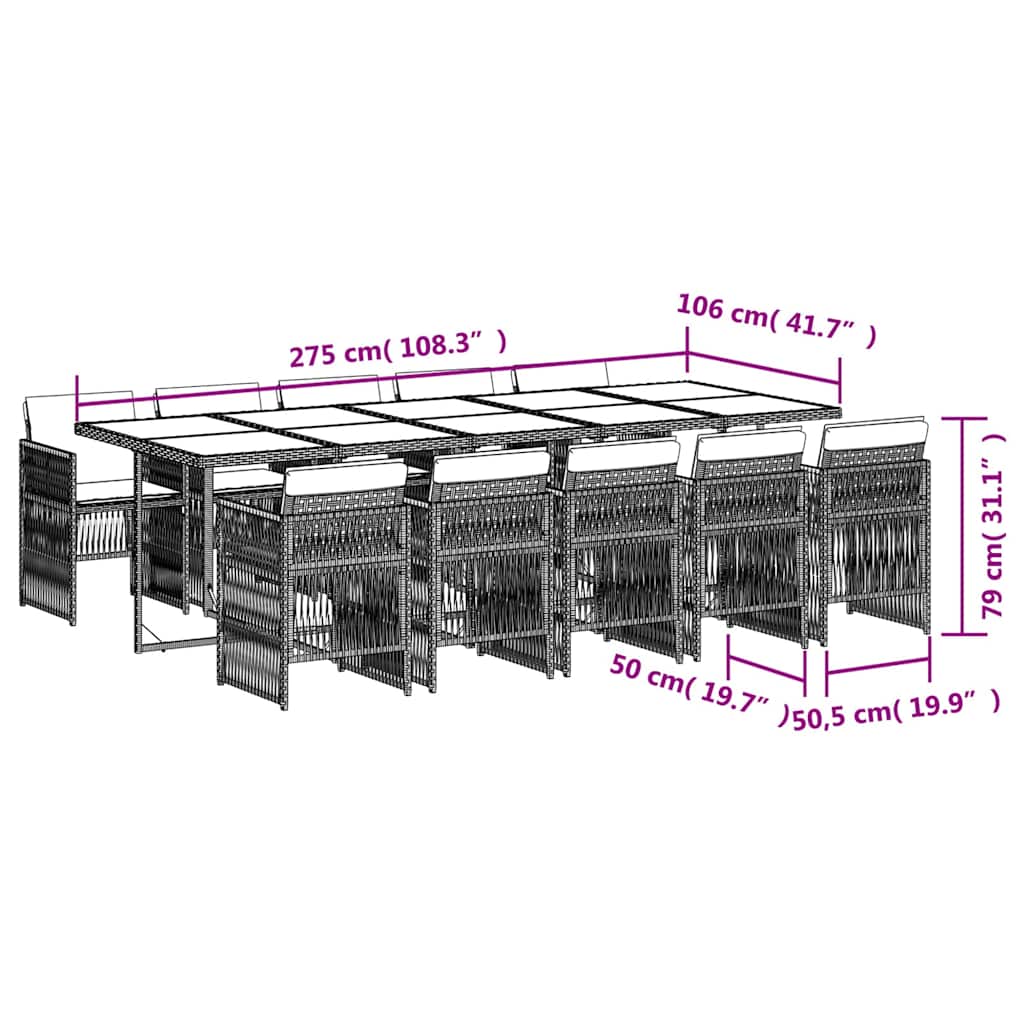 11-tlg. Garten-Essgruppe mit Kissen Braun Poly Rattan
