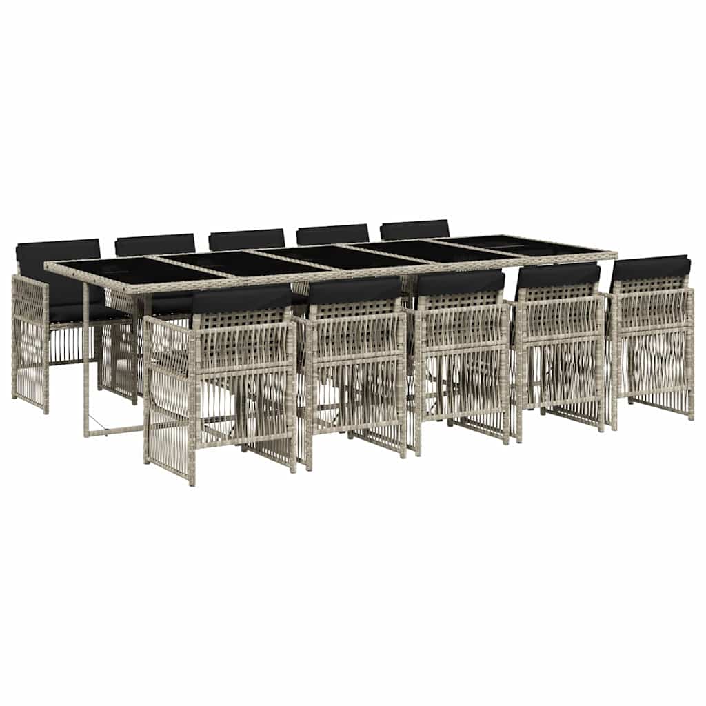 11-tlg. Garten-Essgruppe mit Kissen Hellgrau Poly Rattan