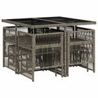 9-tlg. Garten-Essgruppe mit Kissen Grau Poly Rattan