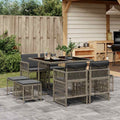 9-tlg. Garten-Essgruppe mit Kissen Grau Poly Rattan