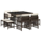 9-tlg. Garten-Essgruppe mit Kissen Braun Poly Rattan
