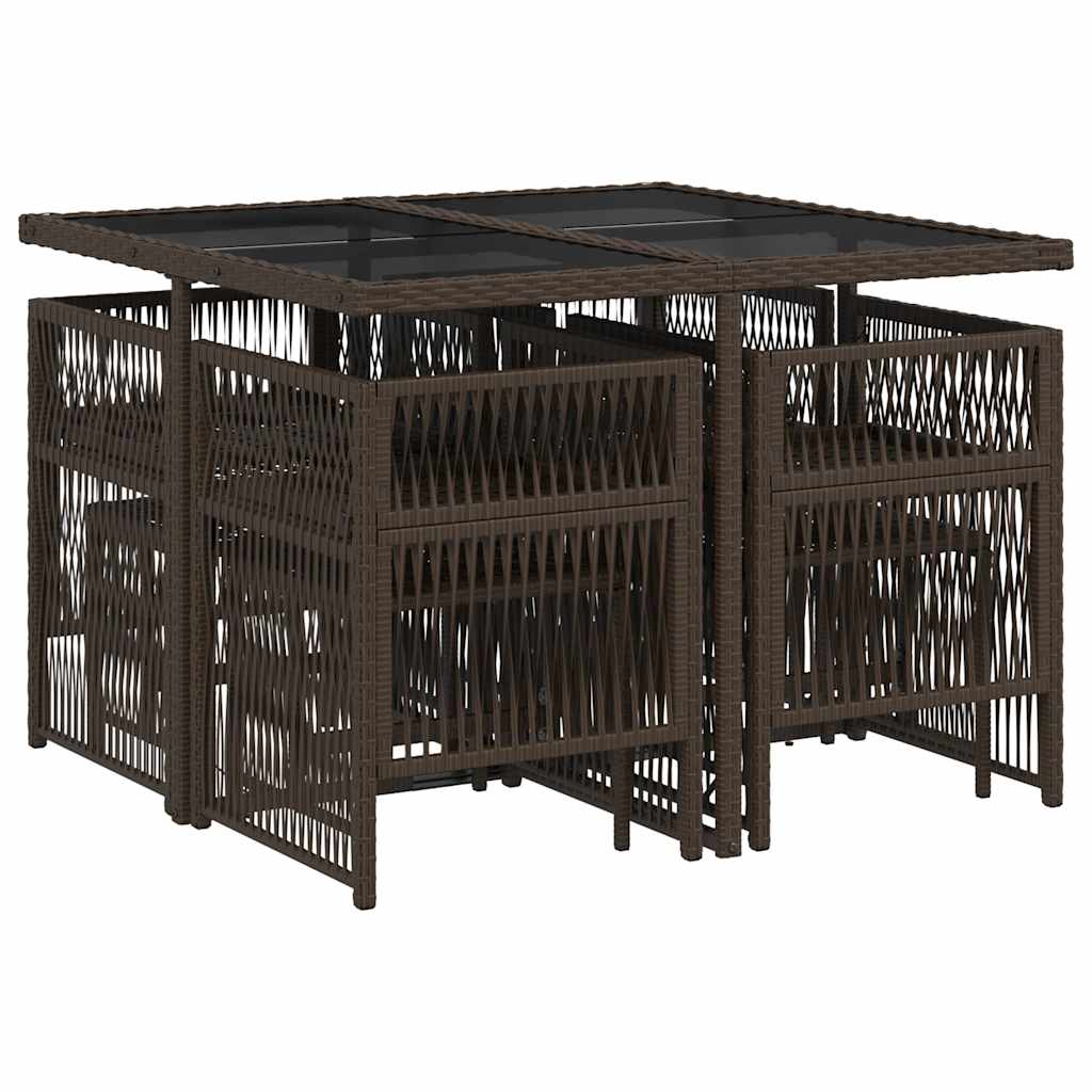 9-tlg. Garten-Essgruppe mit Kissen Braun Poly Rattan