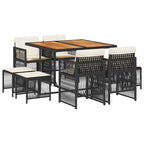 9-tlg. Garten-Essgruppe mit Kissen Schwarz Poly Rattan