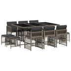 11-tlg. Garten-Essgruppe mit Kissen Grau Poly Rattan