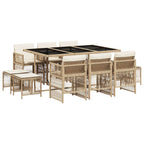 11-tlg. Garten-Essgruppe mit Kissen Beige Poly Rattan