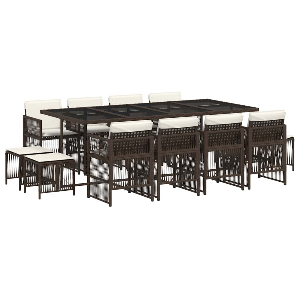 13-tlg. Garten-Essgruppe mit Kissen Braun Poly Rattan