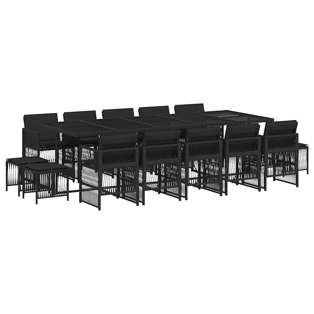 15-tlg. Garten-Essgruppe mit Kissen Schwarz Poly Rattan