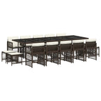 15-tlg. Garten-Essgruppe mit Kissen Braun Poly Rattan