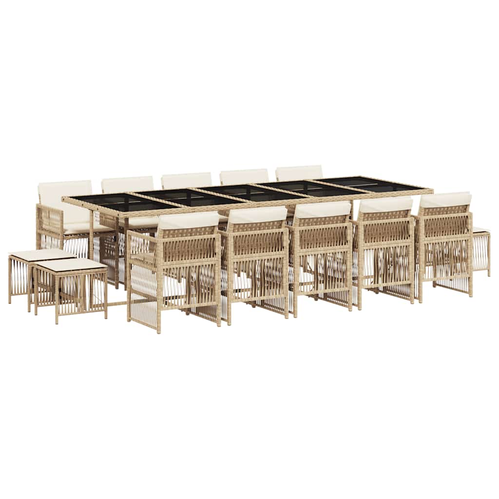 15-tlg. Garten-Essgruppe mit Kissen Beige Poly Rattan