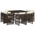 9-tlg. Garten-Essgruppe mit Kissen Braun Poly Rattan
