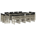 13-tlg. Garten-Essgruppe mit Kissen Hellgrau Poly Rattan