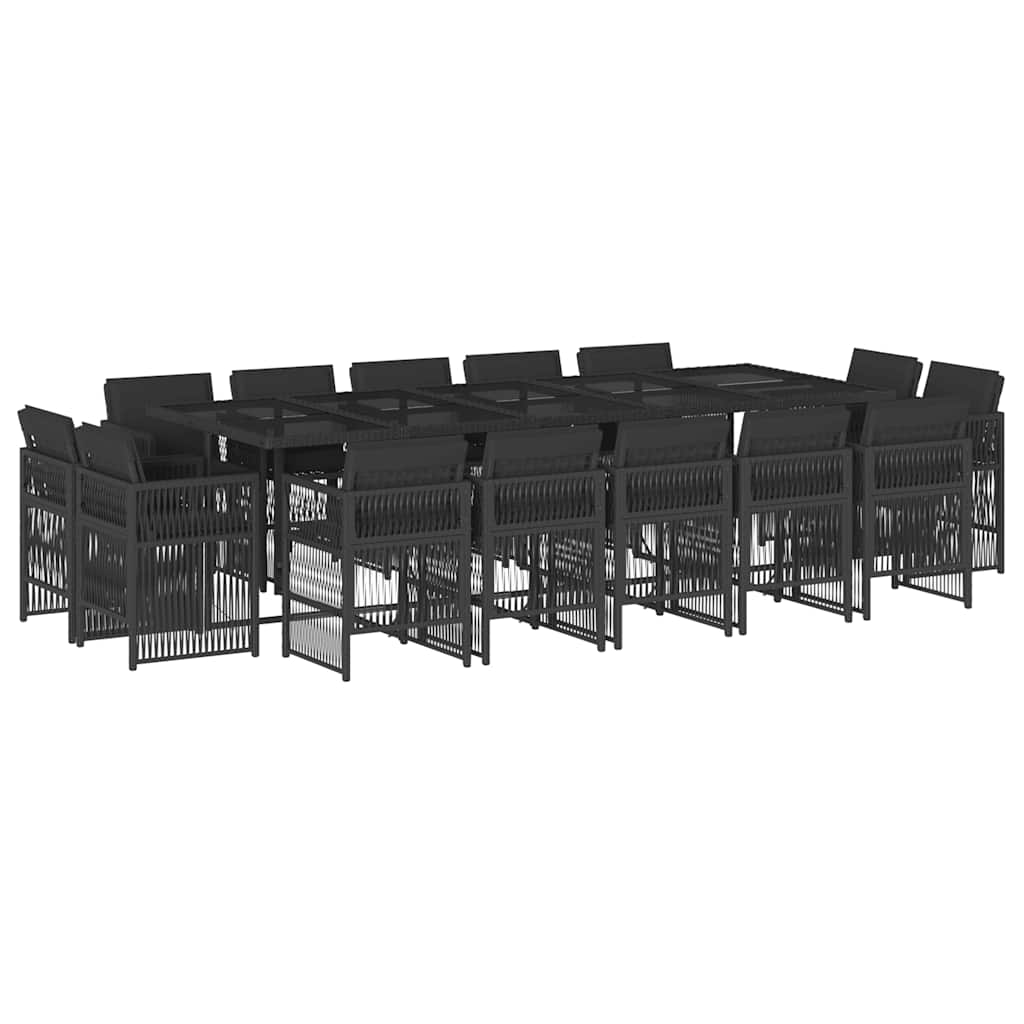 15-tlg. Garten-Essgruppe mit Kissen Schwarz Poly Rattan