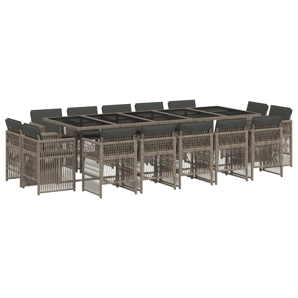 15-tlg. Garten-Essgruppe mit Kissen Grau Poly Rattan
