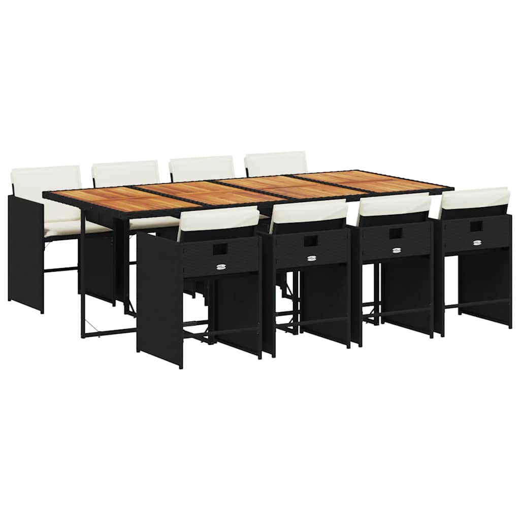 9-tlg. Garten-Essgruppe mit Kissen Schwarz Poly Rattan