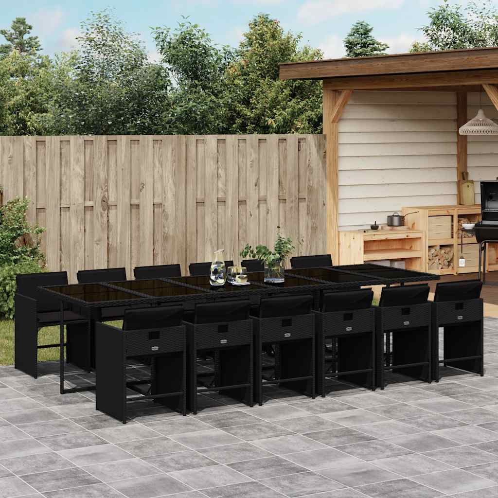 13-tlg. Garten-Essgruppe mit Kissen Schwarz Poly Rattan