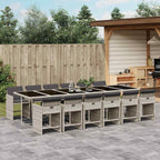 13-tlg. Garten-Essgruppe mit Kissen Hellgrau Poly Rattan