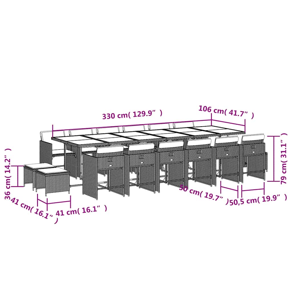 17-tlg. Garten-Essgruppe mit Kissen Grau Poly Rattan