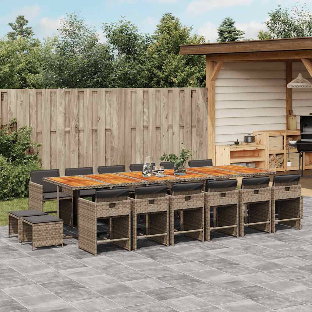 17-tlg. Garten-Essgruppe mit Kissen Grau Poly Rattan