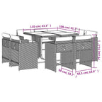 9-tlg. Garten-Essgruppe mit Kissen Braun Poly Rattan