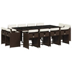 13-tlg. Garten-Essgruppe mit Kissen Braun Poly Rattan