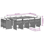 13-tlg. Garten-Essgruppe mit Kissen Grau Poly Rattan