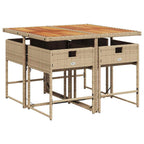 5-tlg. Garten-Essgruppe mit Kissen Beige Poly Rattan