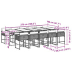 11-tlg. Garten-Essgruppe mit Kissen Grau Poly Rattan