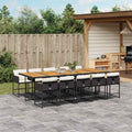 11-tlg. Garten-Essgruppe mit Kissen Schwarz Poly Rattan