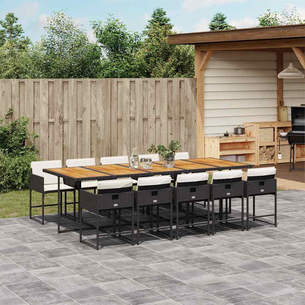11-tlg. Garten-Essgruppe mit Kissen Schwarz Poly Rattan